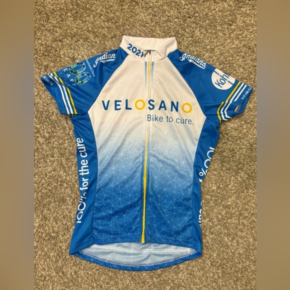 Women’s Blue & White Velosano Bike / Cycling Full Zip Jersey w Pocket by Primal